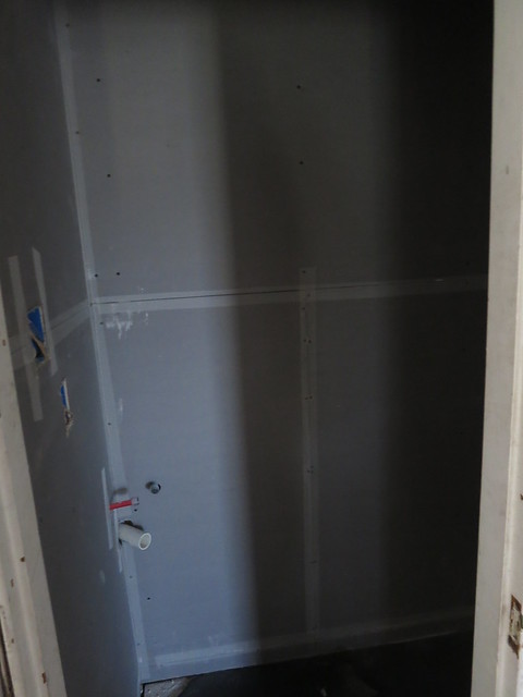 blue board in half bath